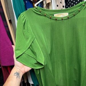 MICHAEL Michael Kors Lime Green Blouse with Studded Neckline